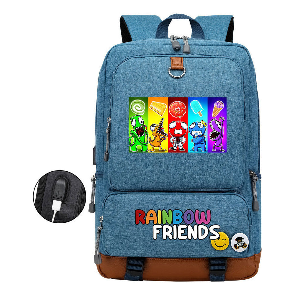 Rainbow Friend Usb Youth School Bag Leisure Travel Backpack
