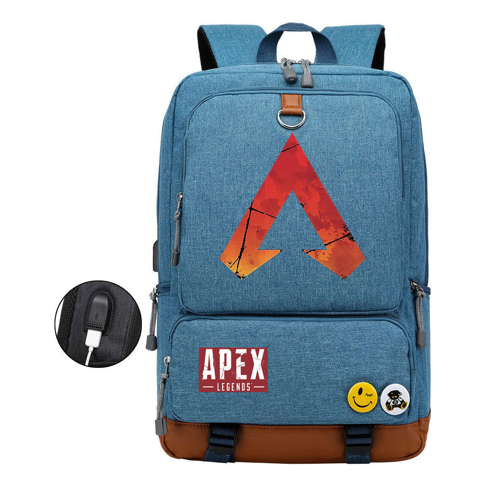 Apex Hero Print Usb Student Backpack For Leisure Travel Backpack