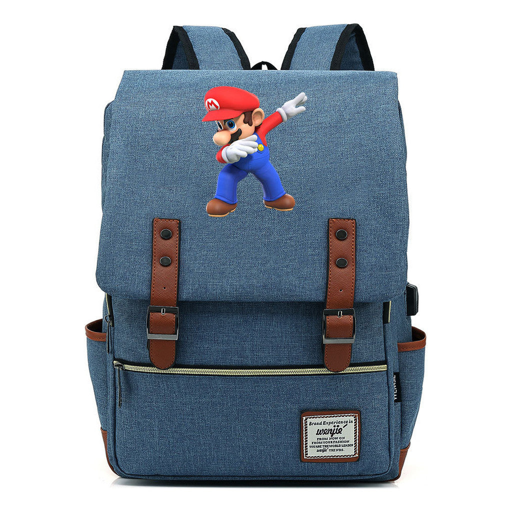 Game Super Mario Youth Student Backpack Usb Casual Backpack