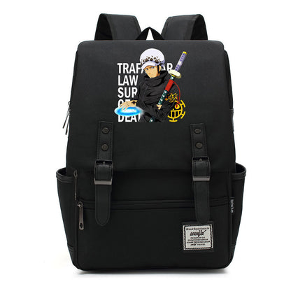 Anime Pirate King Luffy Printed Student School Bag Casual Belt Buckle Classic Backpack