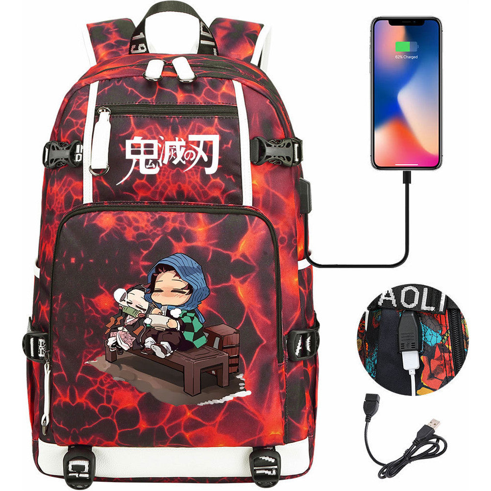 Cartoon Printed Usb Large Capacity Youth Student Backpack For Men And Women's Leisure Travel Backpack