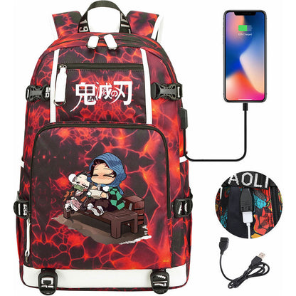 Cartoon Printed Usb Large Capacity Youth Student Backpack For Men And Women's Leisure Travel Backpack