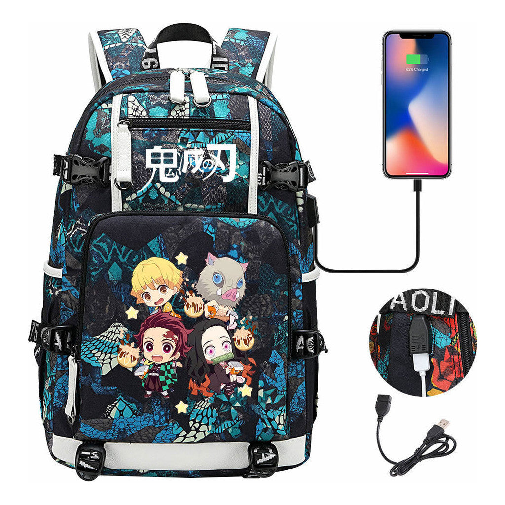 Cartoon Printed Usb Large Capacity Student Backpack For Leisure Travel Backpack