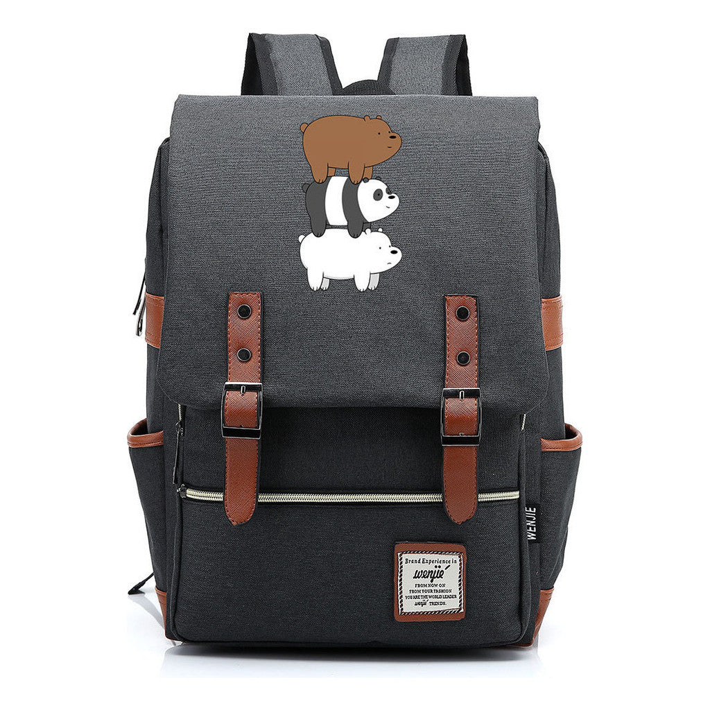 Cartoon Cute Three Bears Printed Youth School Bag For Men And Women Leisure Belt Buckle Classic Backpack
