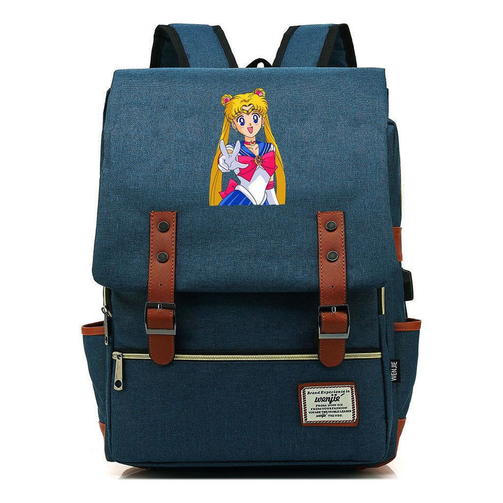 Anime Beauty Girl Warrior Youth Student School Bag Usb Men's And Women's Leisure Backpack