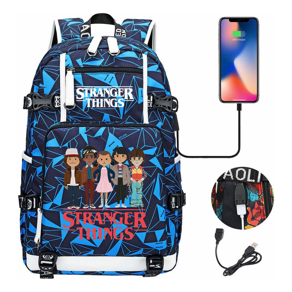 Strange Story Printed Usb Youth Student Backpack For Men And Women's Leisure Travel Backpack