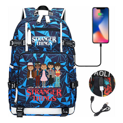 Strange Story Printed Usb Youth Student Backpack For Men And Women's Leisure Travel Backpack