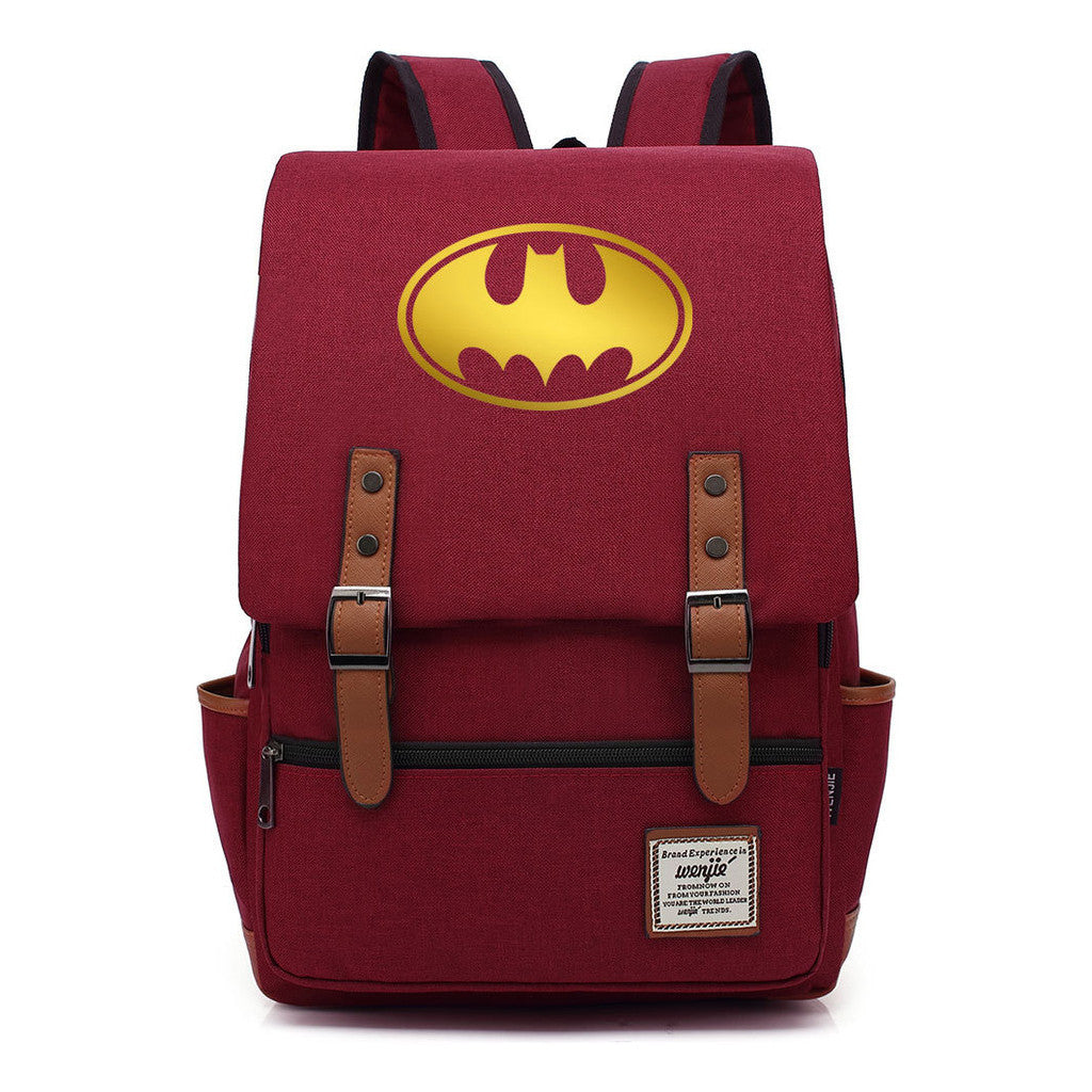 Golden Hero Batman Printed Youth Student School Bag Casual Belt Buckle Classic Backpack