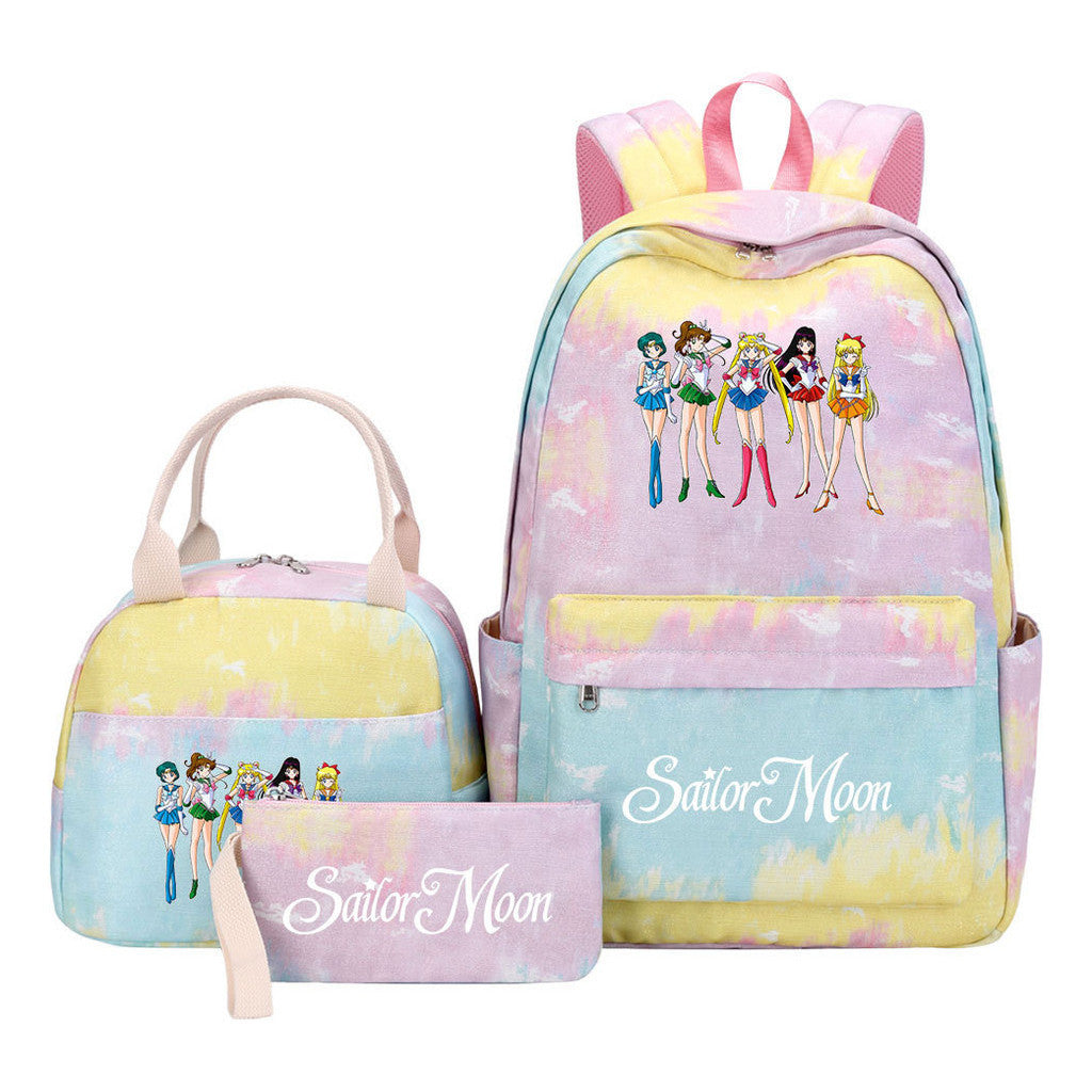 Beautiful Girl Warrior Teenage Student Girl Backpack Lunch Bag Three Piece Set Backpack Cover