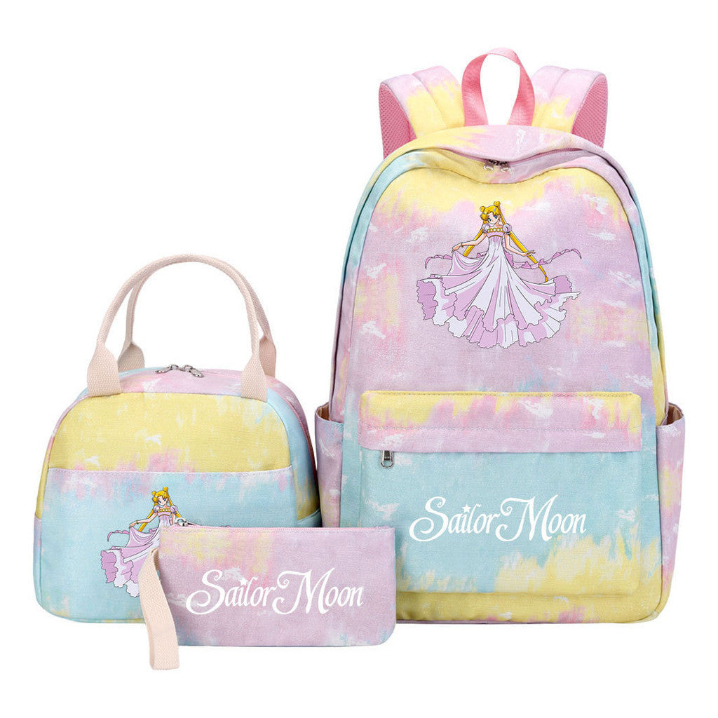 Beautiful Girl Warrior Teenage Student Girl Backpack Lunch Bag Three Piece Set Backpack Cover