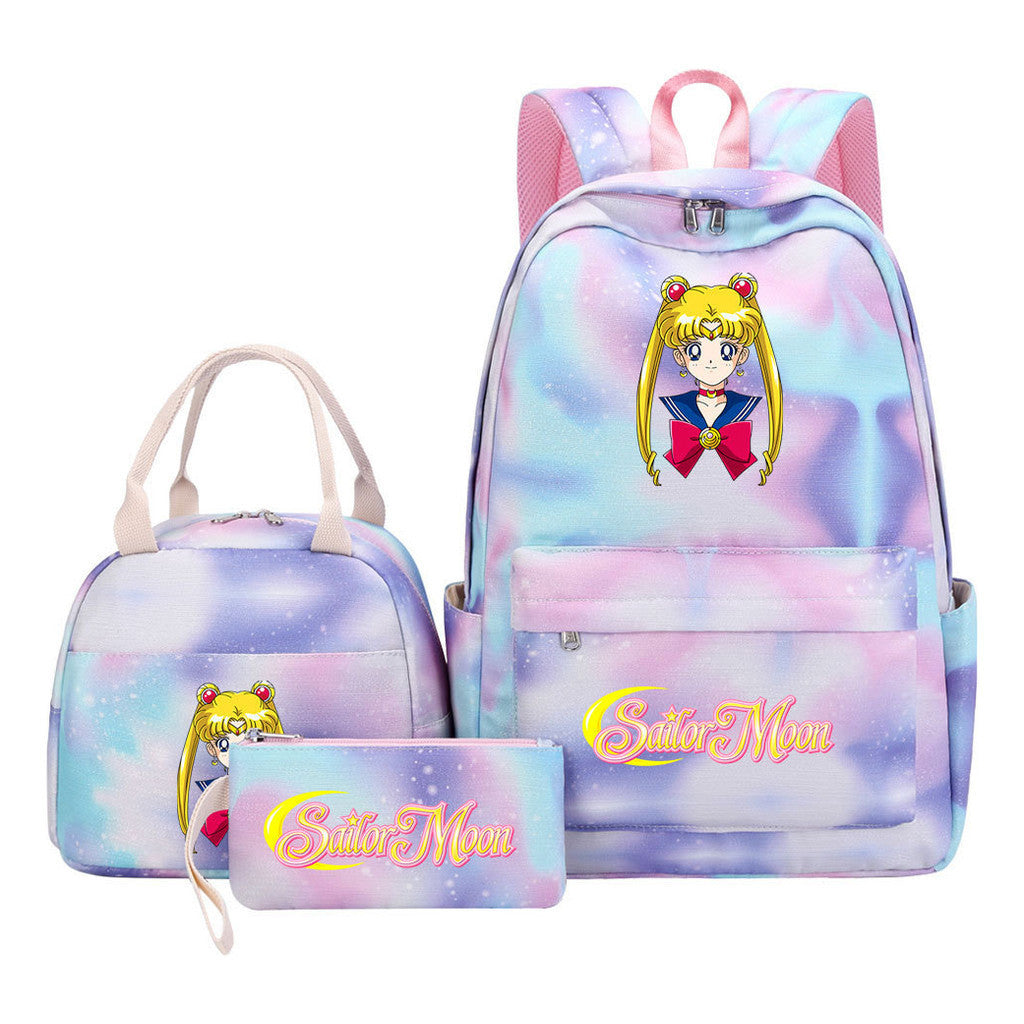 Anime Beauty Girl Warrior Youth Student Girl Schoolbag Lunch Bag Three Piece Set Backpack Set
