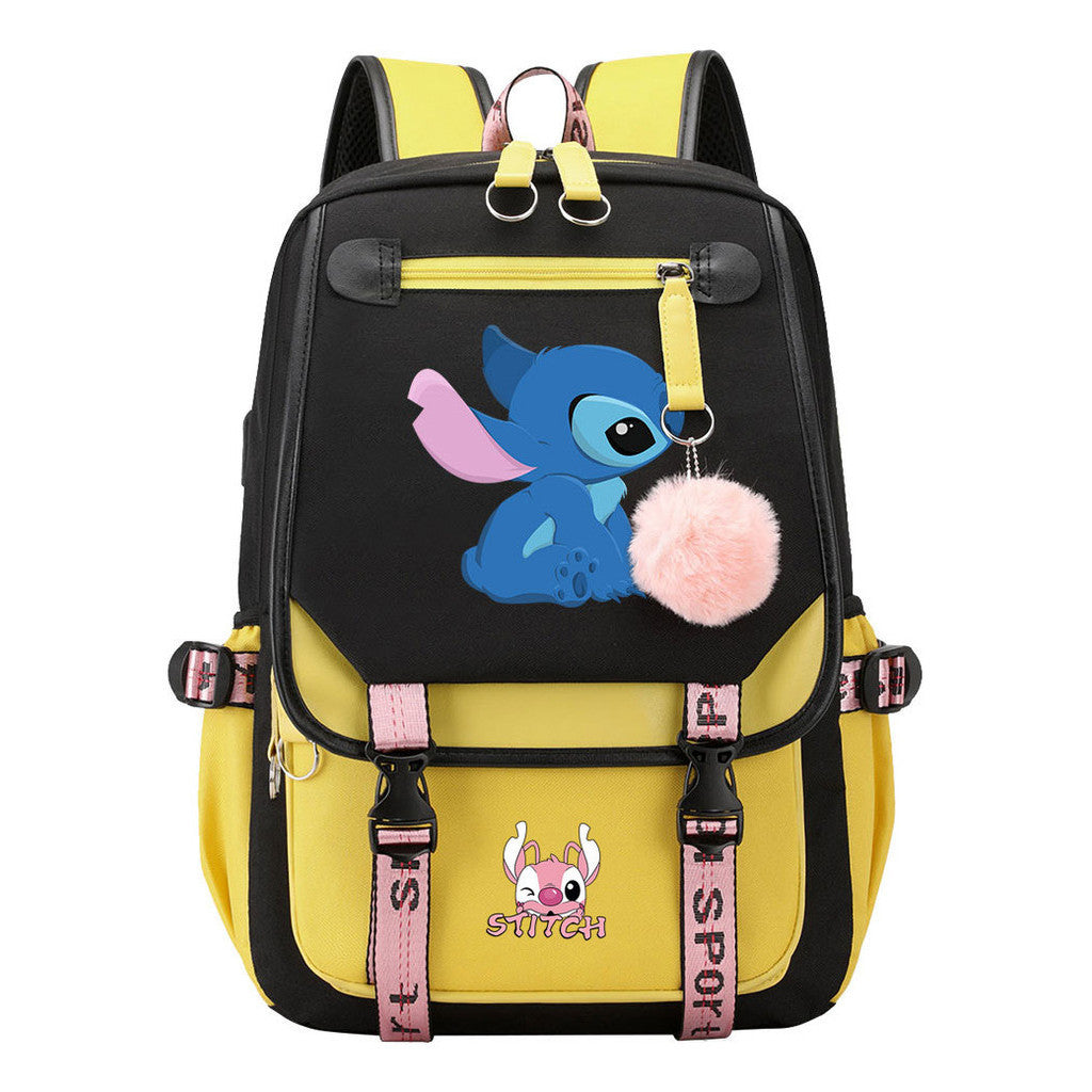 Interstellar Baby Stitch Usb Student Backpack For Boys And Girls, Casual Woven Strap Flip Back Backpack