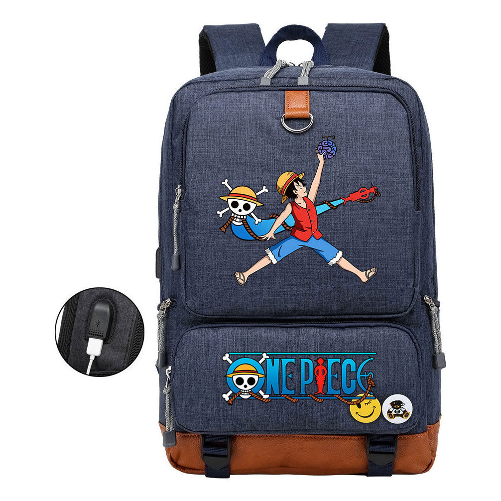 Cartoon One Piece Print Usb Youth Student Backpack For Leisure Travel Backpack