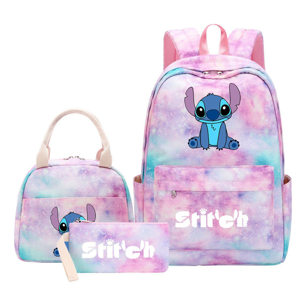 Interstellar Baby Stitch Youth Student Girls School Bag Lunch Bag Three Piece Set Backpack Set