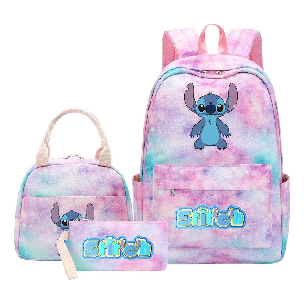 Interstellar Baby Stitch Youth Student Girls School Bag Lunch Bag Three Piece Set Backpack Set