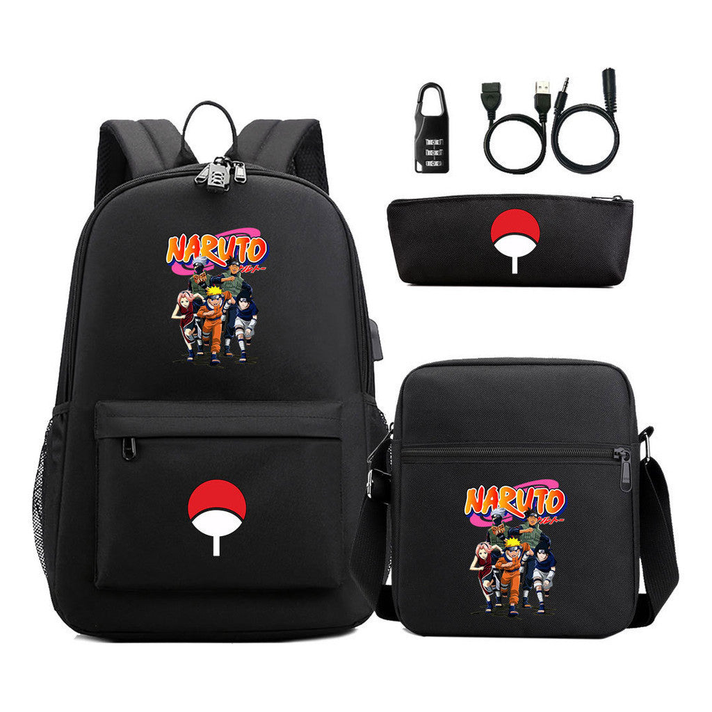 Naruto Usb Password Lock Student Backpack Three Piece Set Backpack Set