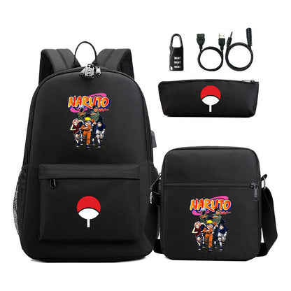 Naruto Usb Password Lock Student Backpack Three Piece Set Backpack Set