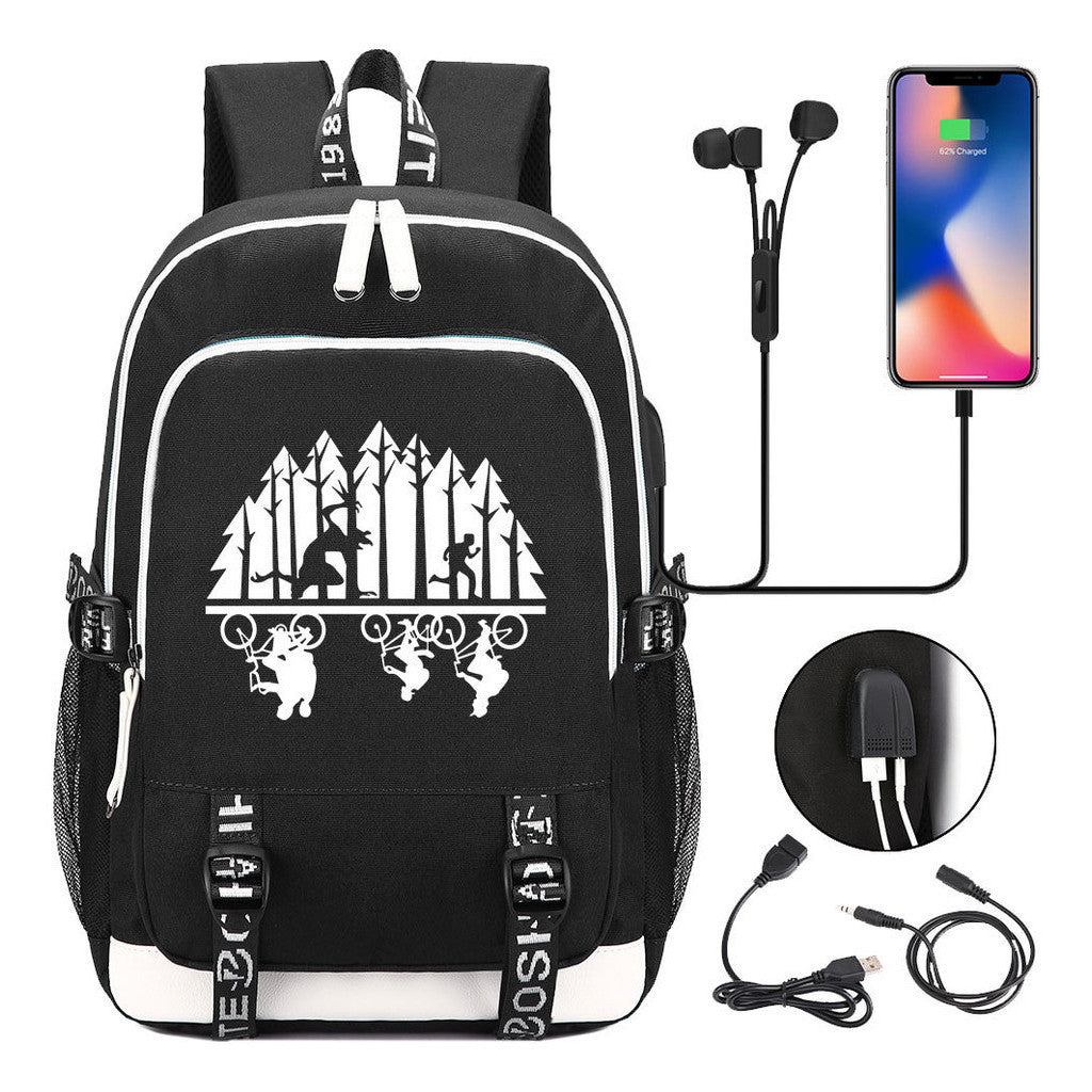 Strange Story Printed Usb Youth Student Backpack For Leisure Travel Backpack