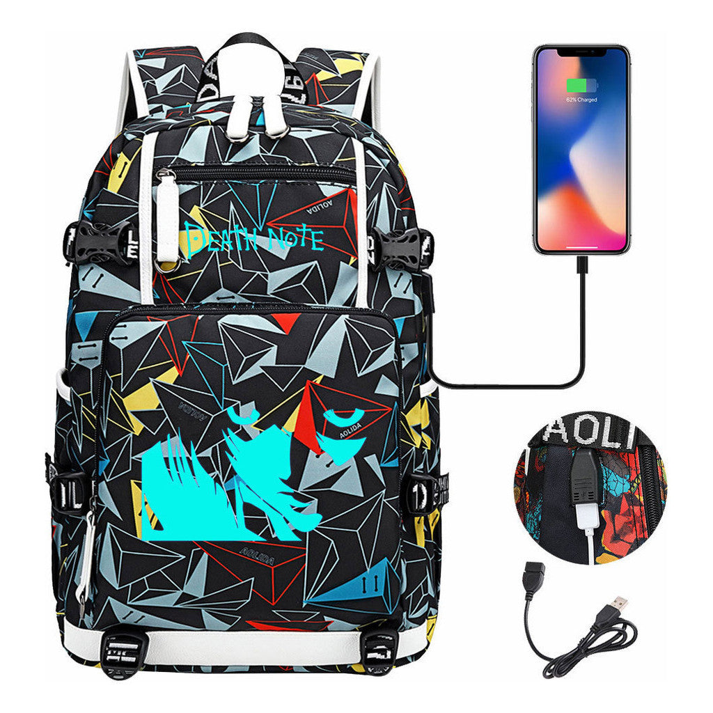 Blue Night Light Death Note Usb Youth Student School Bag Men's And Women's Leisure Travel Backpack