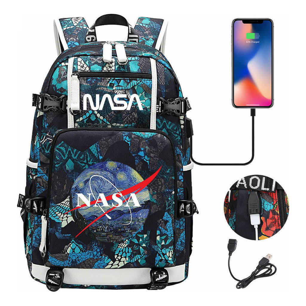 Nasa Fashion Printed Usb Student Backpack For Leisure Travel Backpack