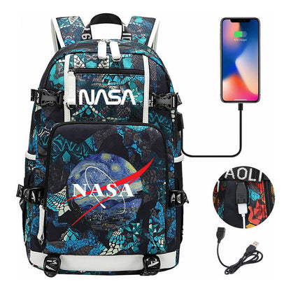 Nasa Fashion Printed Usb Student Backpack For Leisure Travel Backpack