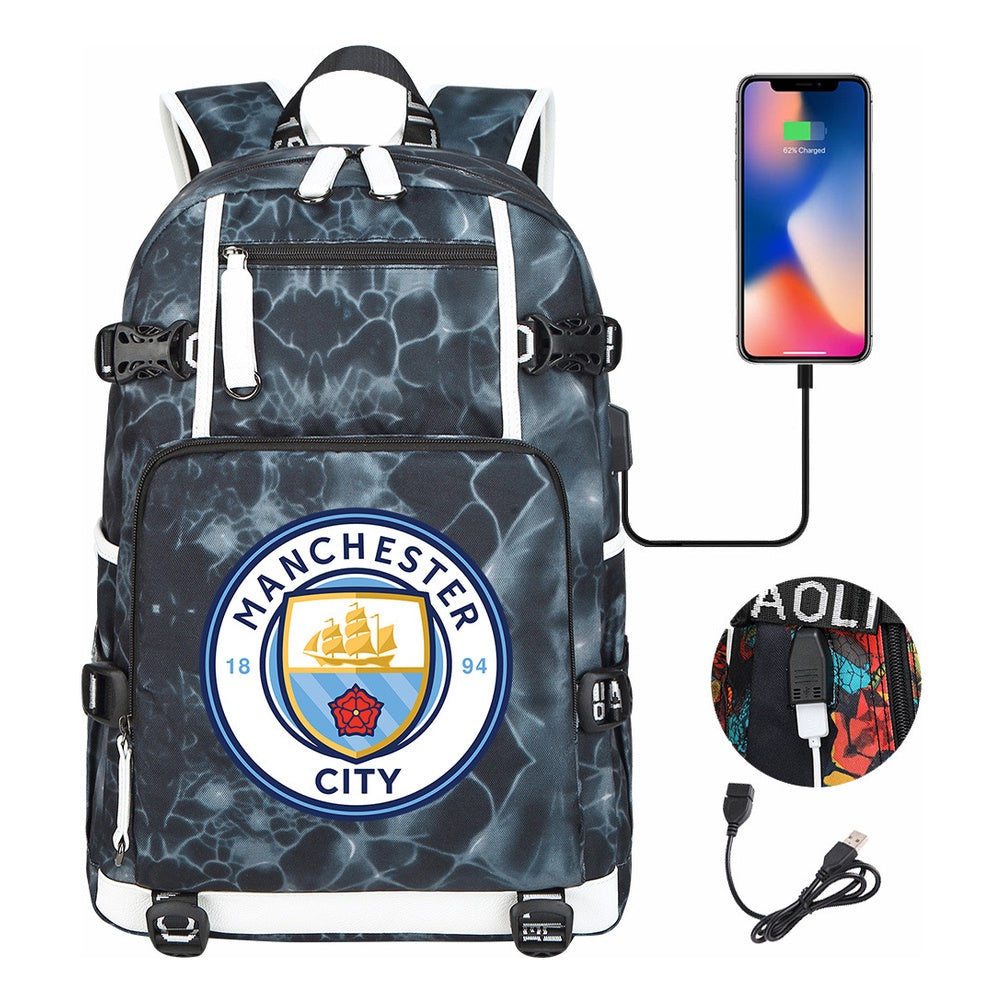 Sports Football Star Usb Printed Youth Student Backpack Leisure Travel Backpack