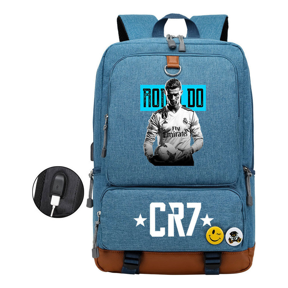 Football Star Cristiano Ronaldo Printed Usb Youth Primary And Secondary School Backpack For Boys And Girls Leisure Travel Backpack