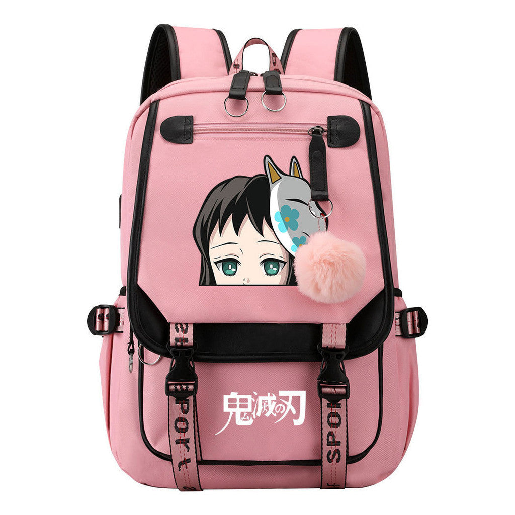 Cartoon Fashion Usb Youth Student Backpack Boy's And Girl's Leisure Ribbon Flip Backpack