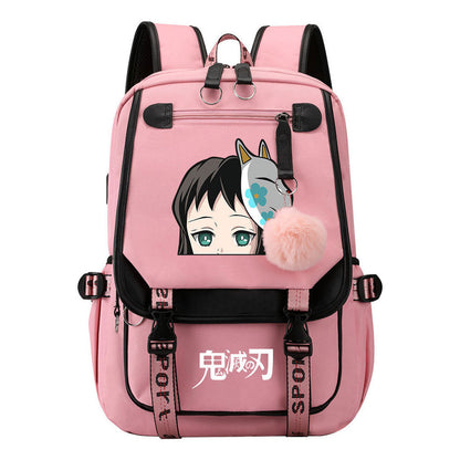 Cartoon Fashion Usb Youth Student Backpack Boy's And Girl's Leisure Ribbon Flip Backpack