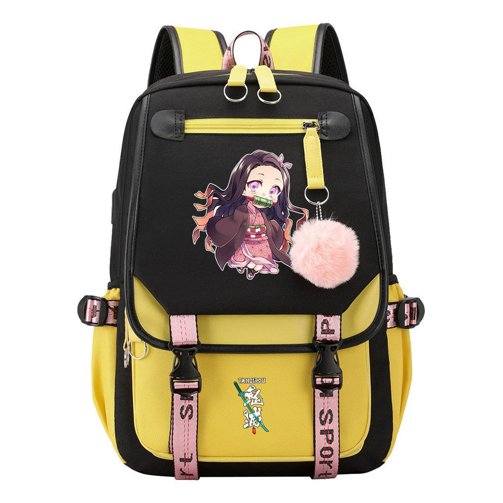 Cartoon Fashion Usb Youth Student Backpack Boy's And Girl's Leisure Ribbon Flip Backpack