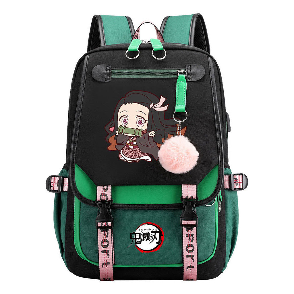 Cartoon Fashion Usb Youth Student Backpack Boy's And Girl's Leisure Ribbon Flip Backpack