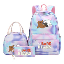 Cartoon Cute Three Bears Youth Student Girls School Bag Lunch Bag Three Piece Set Backpack Set