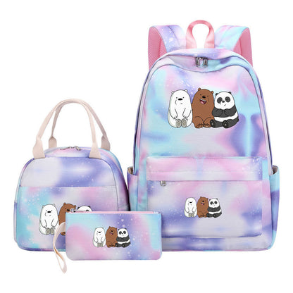 Cartoon Cute Three Cheap Bears Youth Student Girls School Bag Lunch Bag Three Piece Set Backpack Set