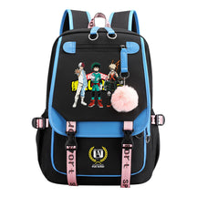 Comics My Heroes Academy Usb Student Backpack Casual Ribbon Flip Backpack