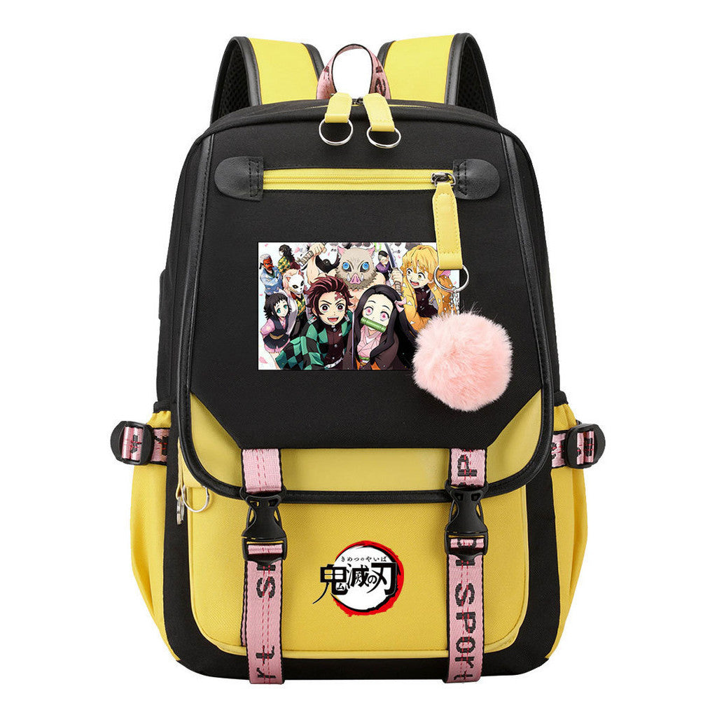 Comic Cartoon Fashion Usb Student Backpack Casual Woven Flap Backpack