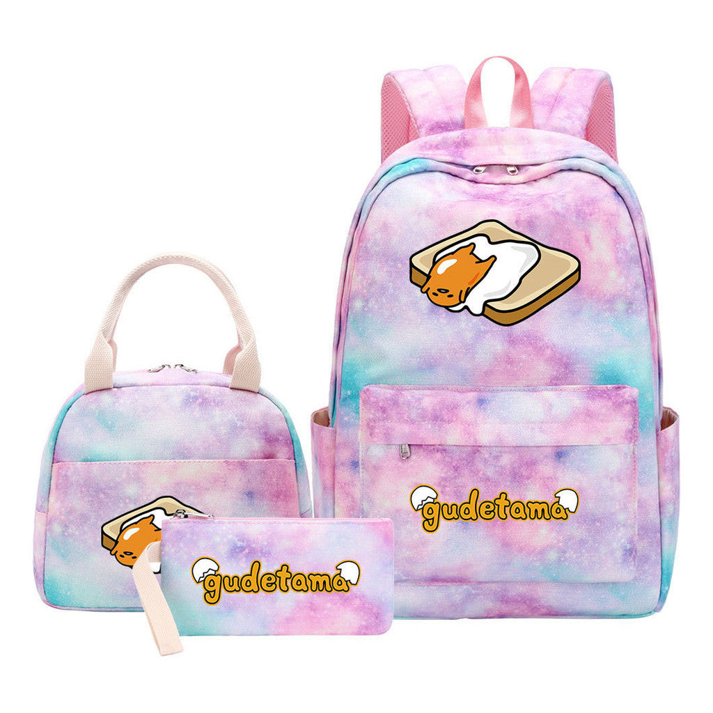Egg Green Manga Student Girls School Bag Lunch Bag Three Piece Set Backpack Set