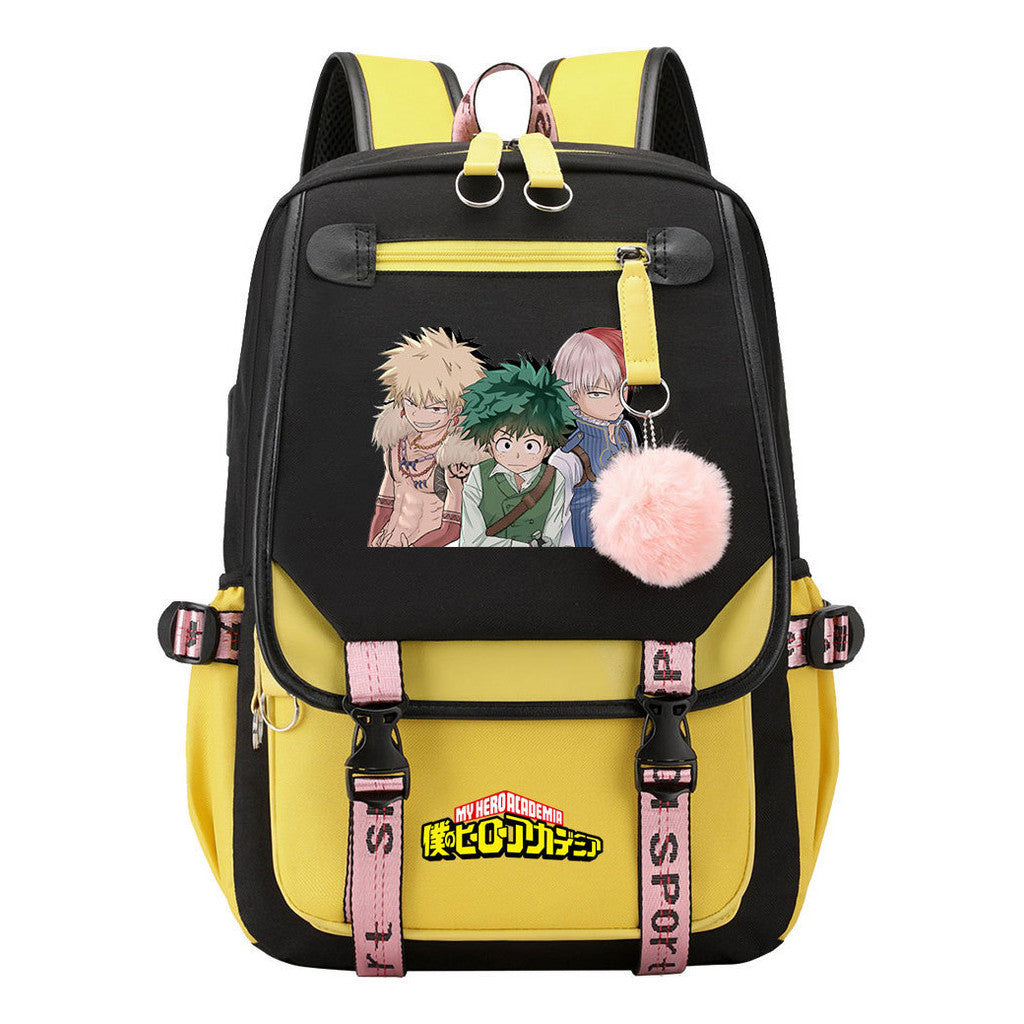 Comics My Heroes Academy Usb Youth Student Backpack Men's And Women's Leisure Ribbon Flip Backpack
