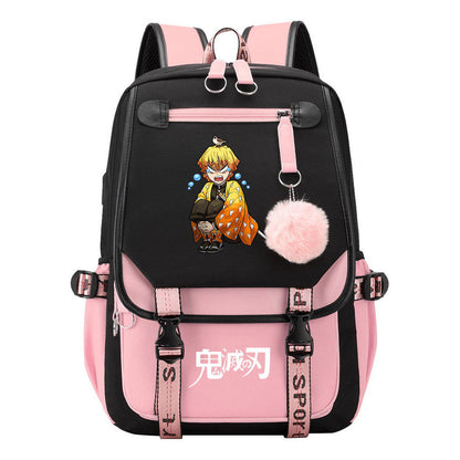 Japanese Cartoon Fashion Usb Student Backpack Casual Woven Flap Backpack