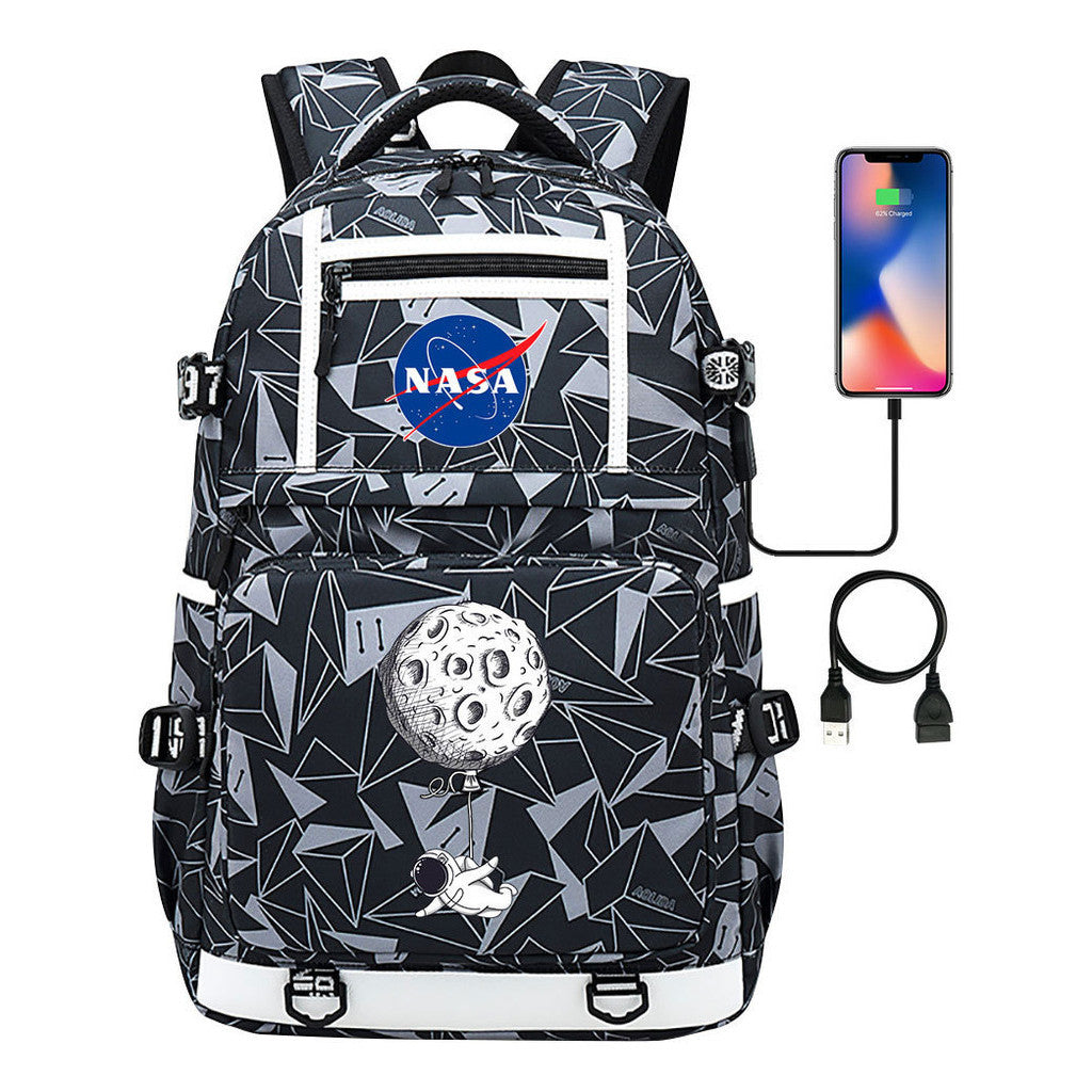 Fashionable Space Printed Usb Student Backpack Backpack Leisure Travel Backpack
