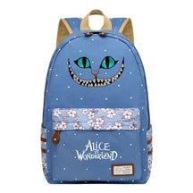 Anime Cartoon Cheshire Cat Print Student Backpack, Floral Casual Backpack