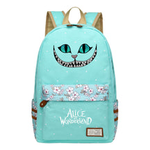 Anime Cartoon Cheshire Cat Print Student Backpack, Floral Casual Backpack