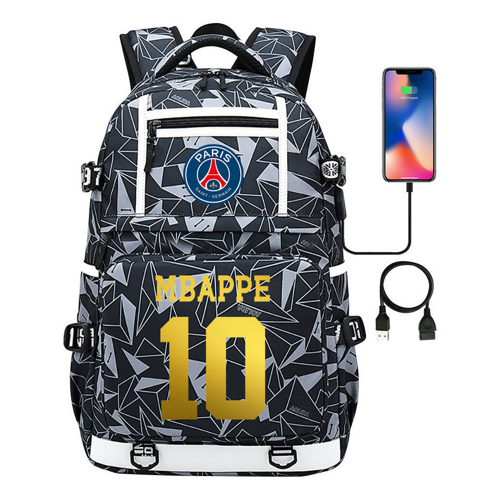 Golden Football Star Mbappe Usb Youth Student Backpack Boy's And Girl's Backpack Leisure Travel Backpack