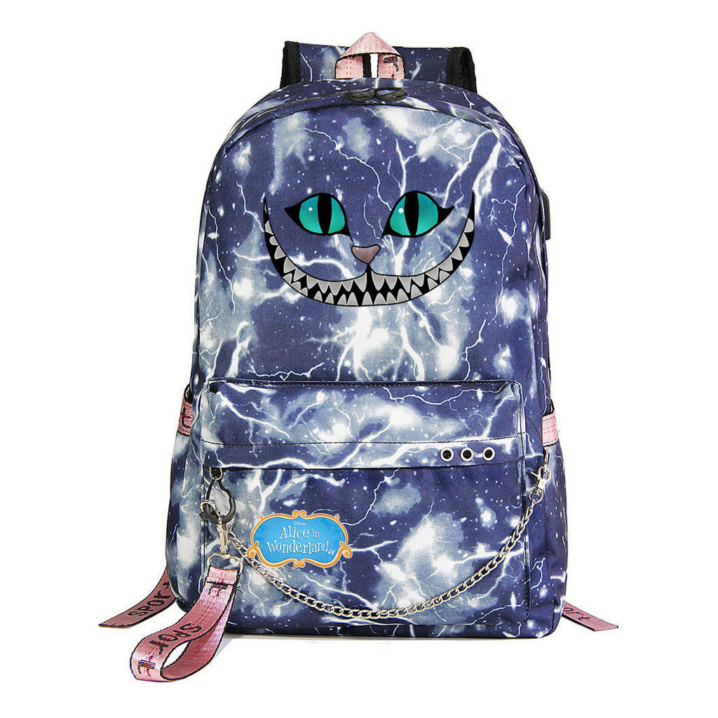 Cheshire Cat Alice's Adventure In Wonderland Youth School Bag Men's And Women's Leisure Weaving Strap Backpack