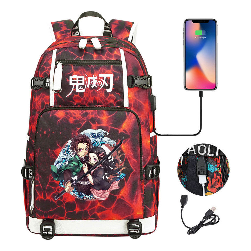 Cartoon Printed Usb Large Capacity Backpack For Men And Women's Leisure Travel Backpack