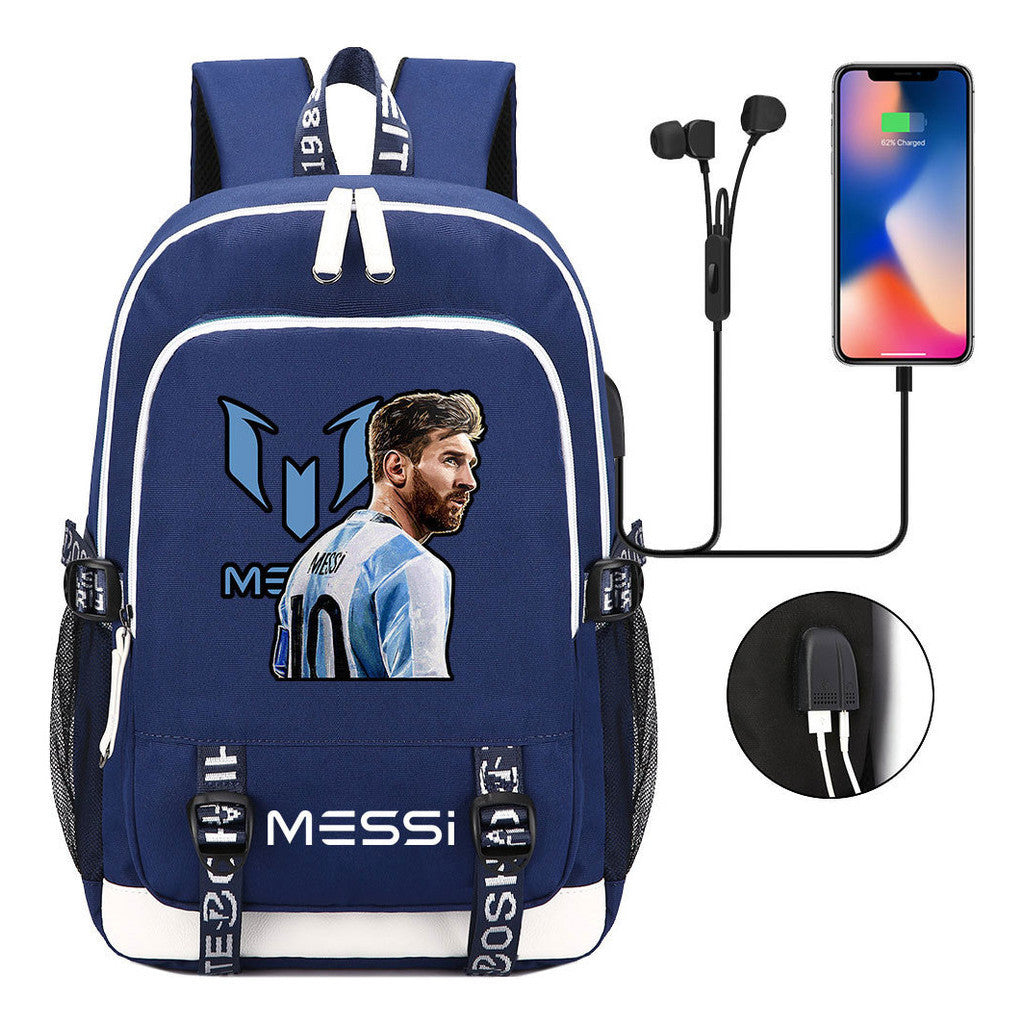 Sports Football Star Usb Youth Student Backpack For Men And Women's Leisure Sports Backpack