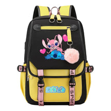 Interstellar Baby Stitch Usb Student Backpack With Casual Woven Strap Flap Backpack