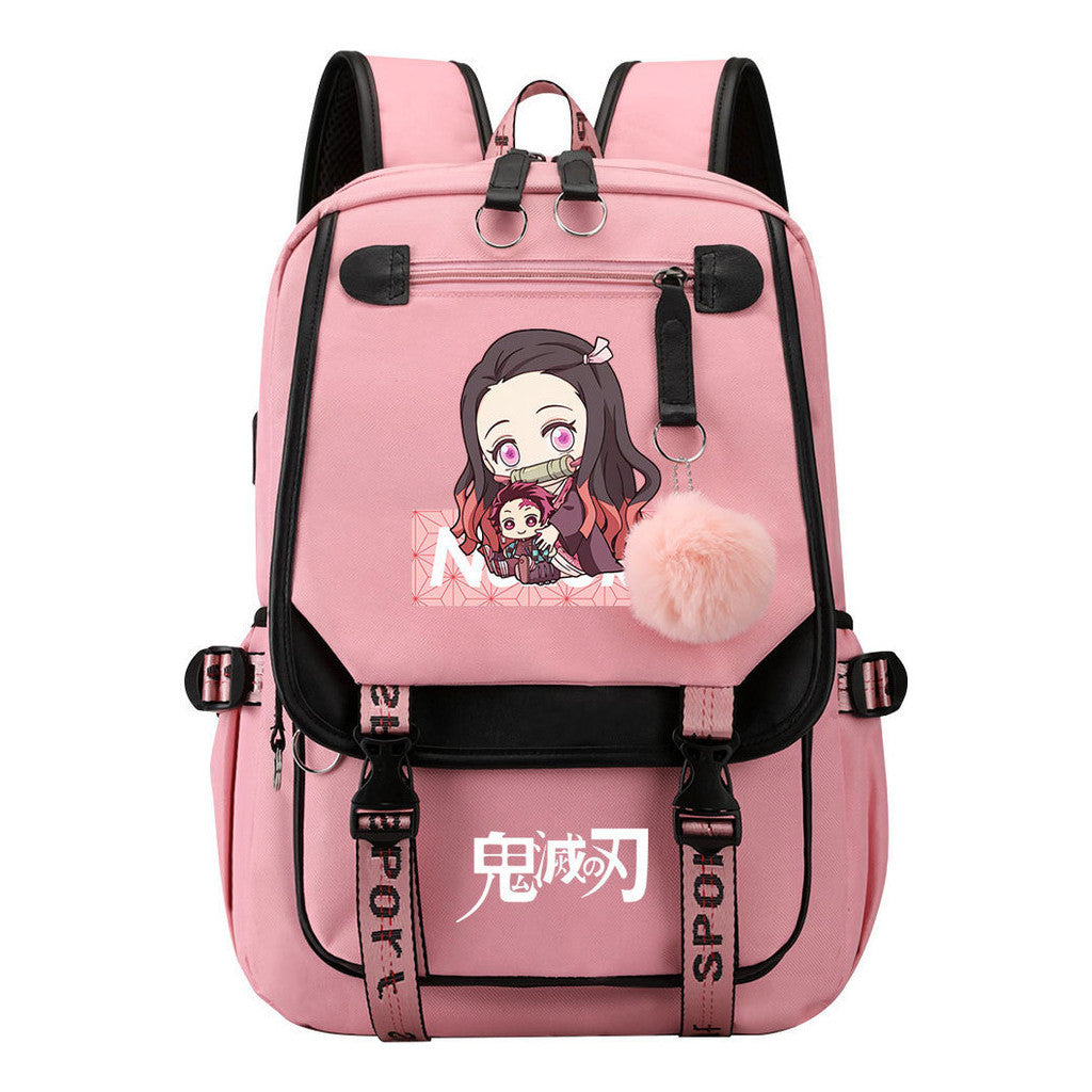 Cartoon Fashion Usb Youth School Bag For Boys And Girls Casual Ribbon Flip Backpack
