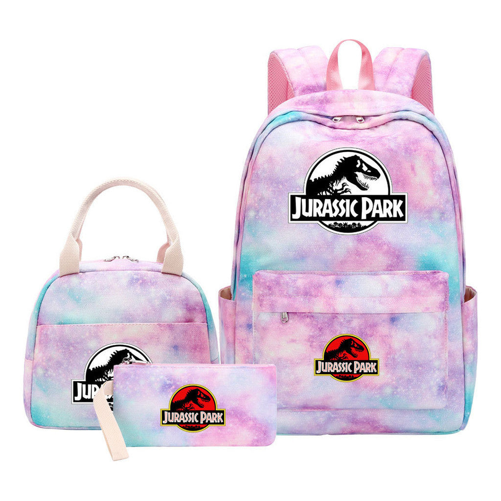 Jurassic Park Dinosaur Student Girls School Bag Lunch Bag Three Piece Set Backpack Set