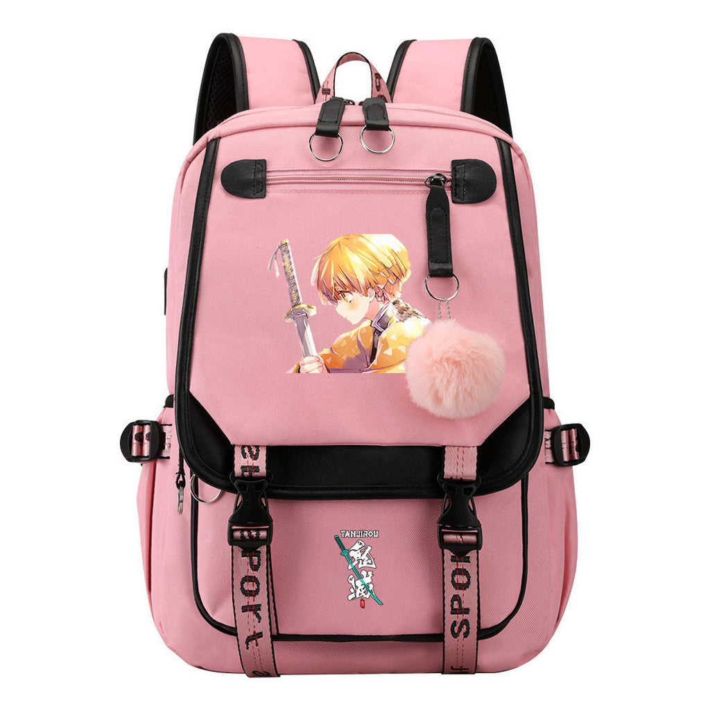 Cartoon Fashion Usb Student Backpack With Casual Woven Strap Flip Back Backpack
