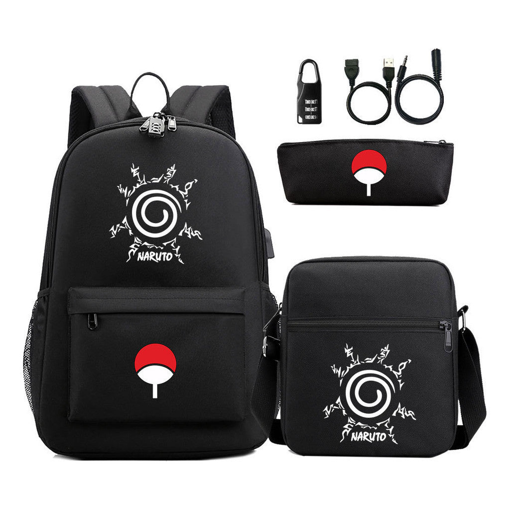 Naruto Usb Password Lock Student Backpack Three Piece Set Backpack Set